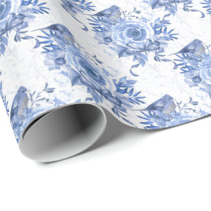 Marineblaue und weiße Rosenblüten Geschenkpapier