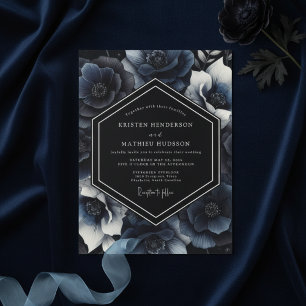 Marineblaue Üppige Hochzeit Einladung