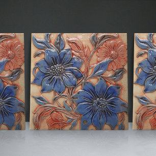 Marineblaue verbrannte orange Blumenwanddekoration Fliese