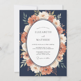 Marineblaue Verfeinerte Hochzeitsernte Einladung
