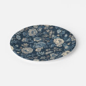 Marineblaue Vintage-Blumen-Botanik-Muster Pappteller (Schrägansicht)