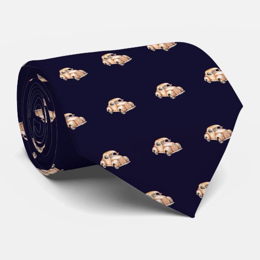 Marineblaue Vintage-Kinderauto-Muster Krawatte (Gerollt)