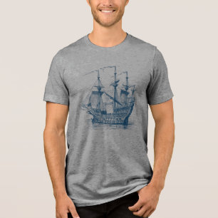 Marineblaue Vintage-Windsegelboot Tri-Blend Shirt