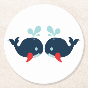 Marineblaue Wal-Hochzeitsparty im Strandlook Runder Pappuntersetzer