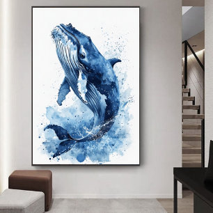 Marineblaue Wasserfarbe Wal Strand Kinderzimmer Wa Poster