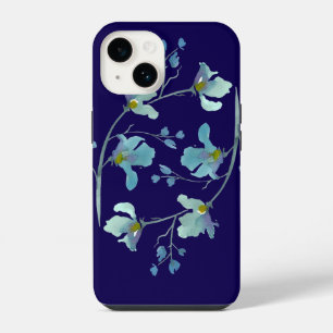 Marineblaue Wasserfarben-Blüte iPhone 14 Hülle