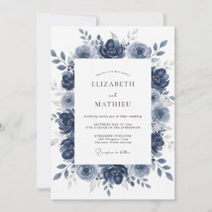 Marineblaue Wasserfarben-Hochzeit Einladung