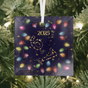 Marineblaue Weihnachtslichterkette Goldstern 6 7 Ornament Aus Glas