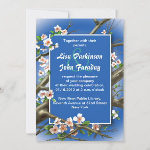 marineblaue - weiße Blumenhochzeit Einladung