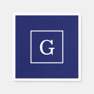 Marineblaue weiße gerahmte Anfangsmonogramm Serviette