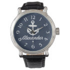 Marineblaue/Weiße nautische Anker-Uhr
