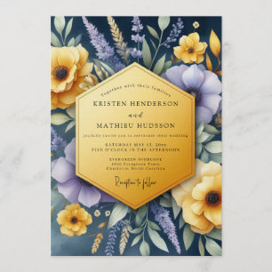 Marineblaue wilde Blumenhochzeit Einladung