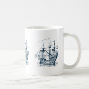Marineblaue Windsegelnautische Boot Illustration Kaffeetasse