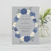 Marineblaue Winterhochzeit Einladung (Stehend Vorderseite)