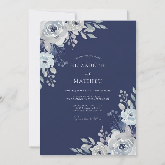 Marineblaue winterliche Hochzeit Einladung (Vorderseite)