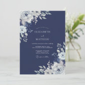 Marineblaue winterliche Hochzeit Einladung (Stehend Vorderseite)