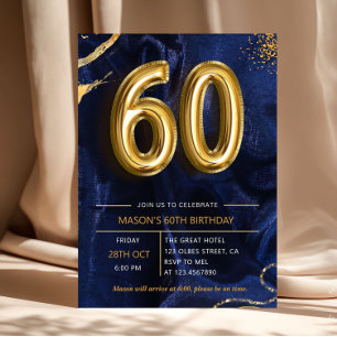 Marineblauer Gold Glitter 60. Geburtstag Einladung