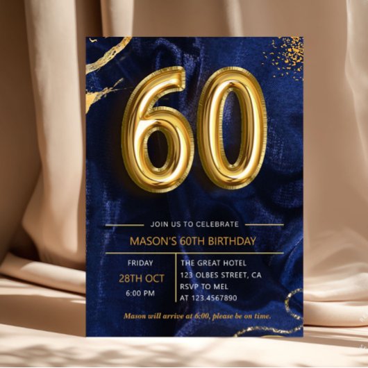 Marineblauer Gold Glitter 60. Geburtstag Einladung