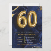Marineblauer Gold Glitter 60. Geburtstag Einladung (Vorderseite)