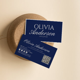 Marineblauer Luxus Vintage Old Money QR-Code Visitenkarte