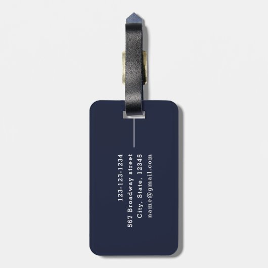 Marineblauer moderner Minimalname personalisiert Gepäckanhänger (Rückseite vertikal)