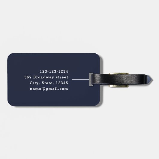 Marineblauer moderner Minimalname personalisiert Gepäckanhänger (Rückseite horizontal)