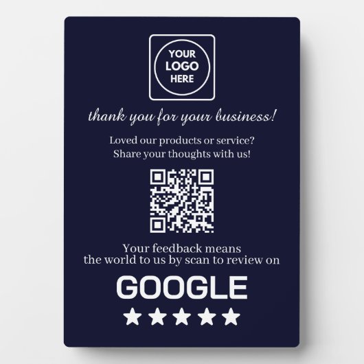 Marineblauer QR-Code | Google-Business-Bewertungsa Fotoplatte (Vorderseite)