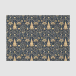 Marineblaues Art Deco Weihnachtsbaum-Muster Seidenpapier