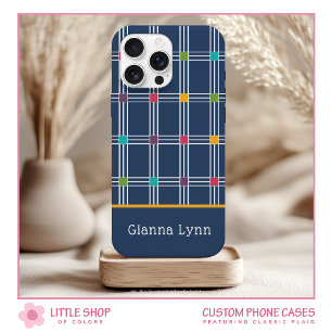 Marineblaues Fenster-Gitter-Karo Monogramm Case-Mate iPhone Hülle