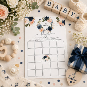 Marineblaues florales Babyshower-Bingo-Spielkarte