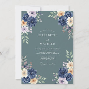 Marineblaues florales üppiges Hochzeitsarrangement Einladung