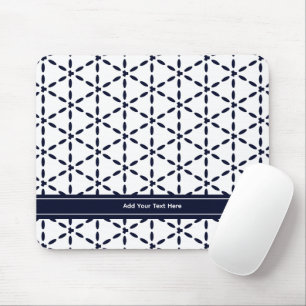 Marineblaues geometrisches Muster auf Weiß Mousepad
