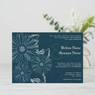 Marineblaues Gerber Daisy Hochzeitseinladung Einladung
