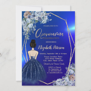 Marineblaues Glitzerkleid,Stilvolle blaue Blumen Einladung
