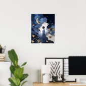Marineblaues Gold Fantasy Nacht Himmel Wandkunst D Poster (Heimbüro)