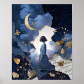 Marineblaues Gold Fantasy Nacht Himmel Wandkunst D Poster (Vorne)