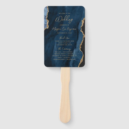 Marineblaues Goldachat Skript Hochzeitsprogramm Fächer (Vorderseite)