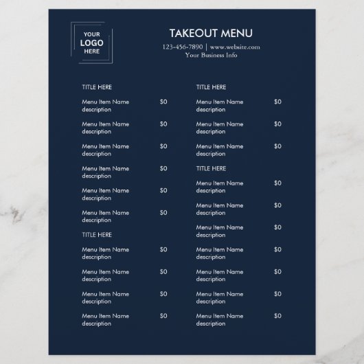 Marineblaues Restaurant-Logo-Abholmenü-Flugblatt Flyer (Vorne)