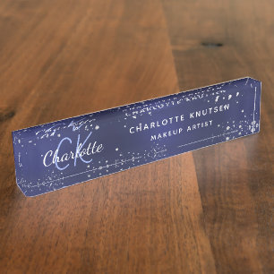 Marineblaues Silber-Glitter-Monogramm Namensplakette