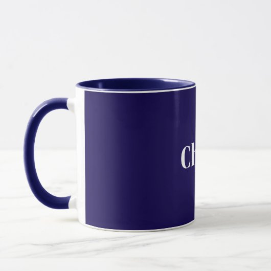 Marineblaues Template, weißer Text, anpassbar, Tasse (Links)