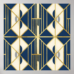 Marineblaues und goldenes Art Deco-Geometrie-Muste Poster