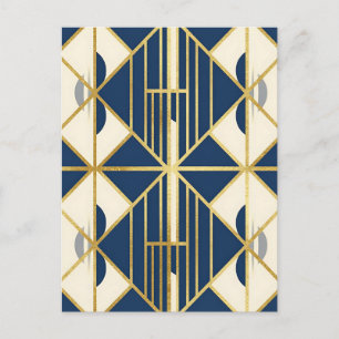 Marineblaues und goldenes Art Deco-Geometrie-Muste Postkarte