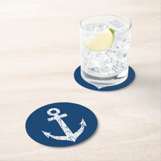 Marineblauseebootsanker-Papier-Untersetzer Runder Pappuntersetzer (Vor Ort)
