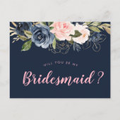Marineblossom pink werden Sie meine Bridesmaid-Kar Einladungspostkarte (Vorderseite)
