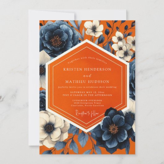 Marineblüten-Herbstblüten-Hochzeit Einladung (Vorderseite)