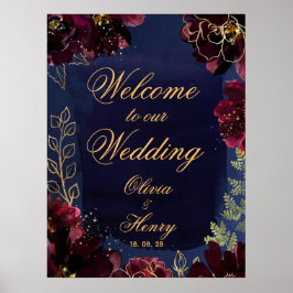 Marinebordeaux Willkommen bei unserer Hochzeit von Poster