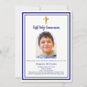 Marinebrale, blaues Foto, Kreuz Erste Heilige Komm Einladung (Vorderseite)