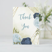 Marinebraubblumen, grüne Blätter Hochzeit Dankeskarte (Stehend Vorderseite)