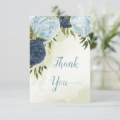 Marinebraubblumen, grüne Blätter Hochzeit Dankeskarte (Stehend Vorderseite)