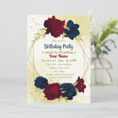 Marinebrote Blume Gold Blätter Geburtstag Einladung (Stehend Vorderseite)